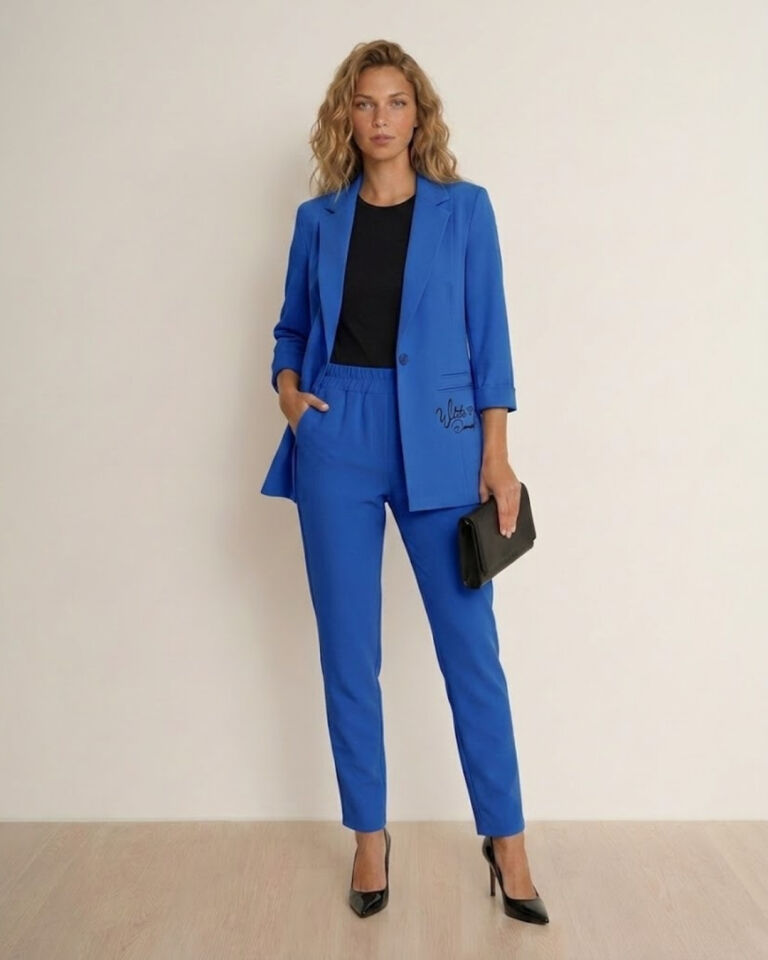 Sofia Yazlık Blazer Ceket & Pantolon Takım - SAKS MAVİ