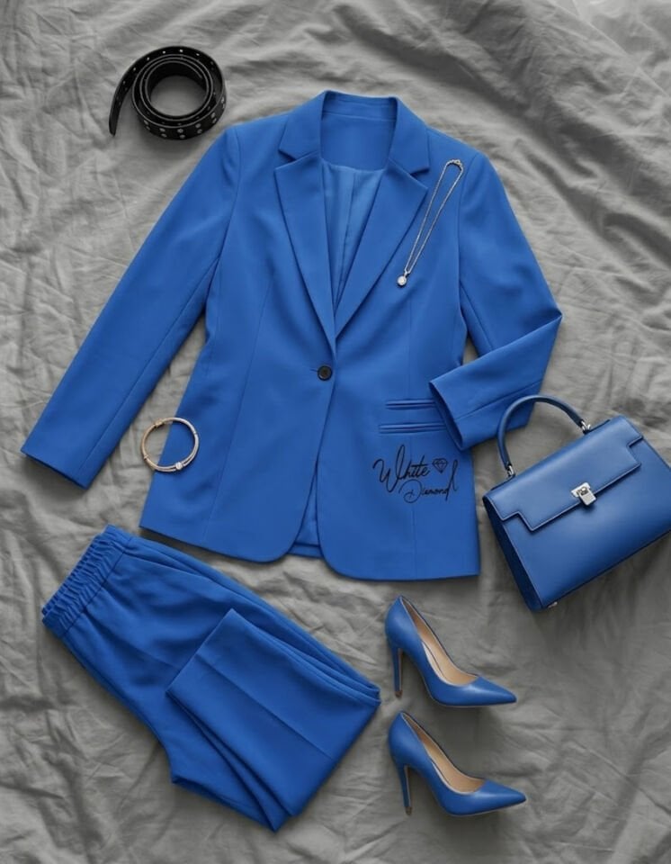 Sofia Yazlık Blazer Ceket & Pantolon Takım - SAKS MAVİ