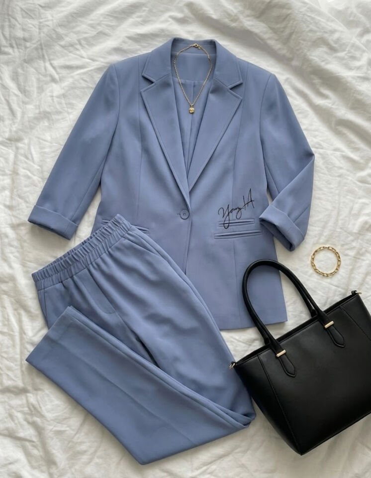 Alice Yazlık Blazer Ceket & Pantolon Takım - BUZ MAVİ