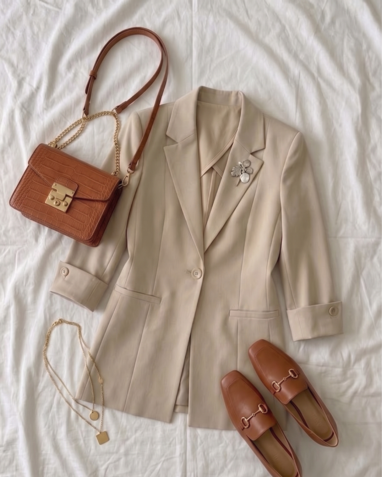 Sara Yazlık Blazer Ceket - BEJ