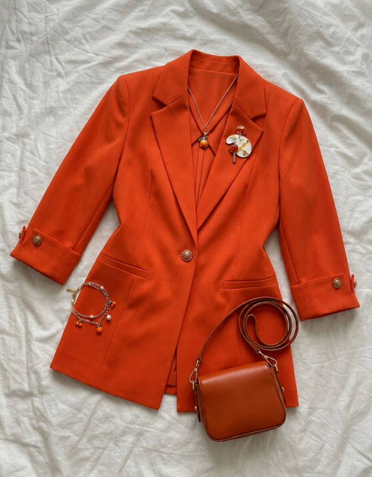 Sara Yazlık Blazer Ceket - TURUNCU