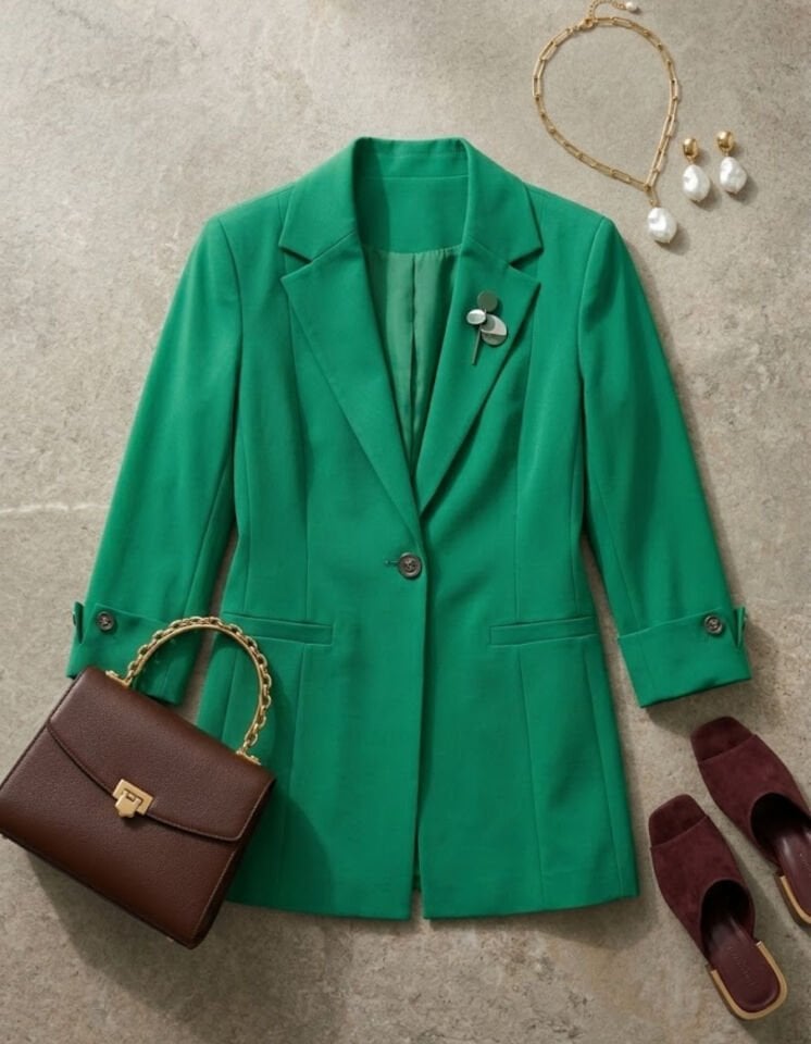 Sara Yazlık Blazer Ceket - YEŞİL