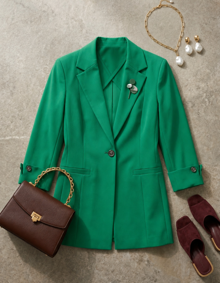 Sara Yazlık Blazer Ceket - YEŞİL