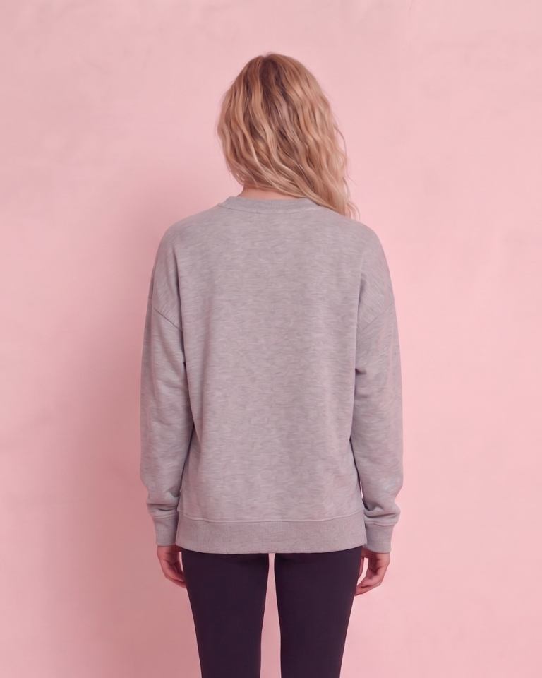 Baskılı Kadın Oversize Sweatshirt Gri