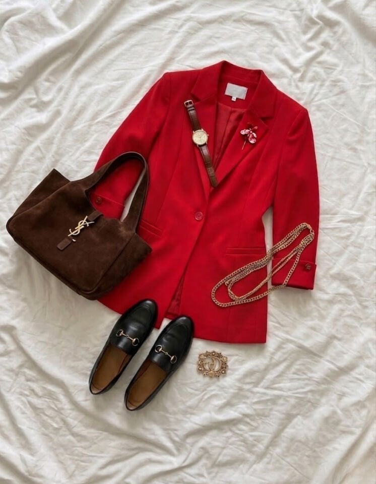 Sara Yazlık Blazer Ceket - KIRMIZI