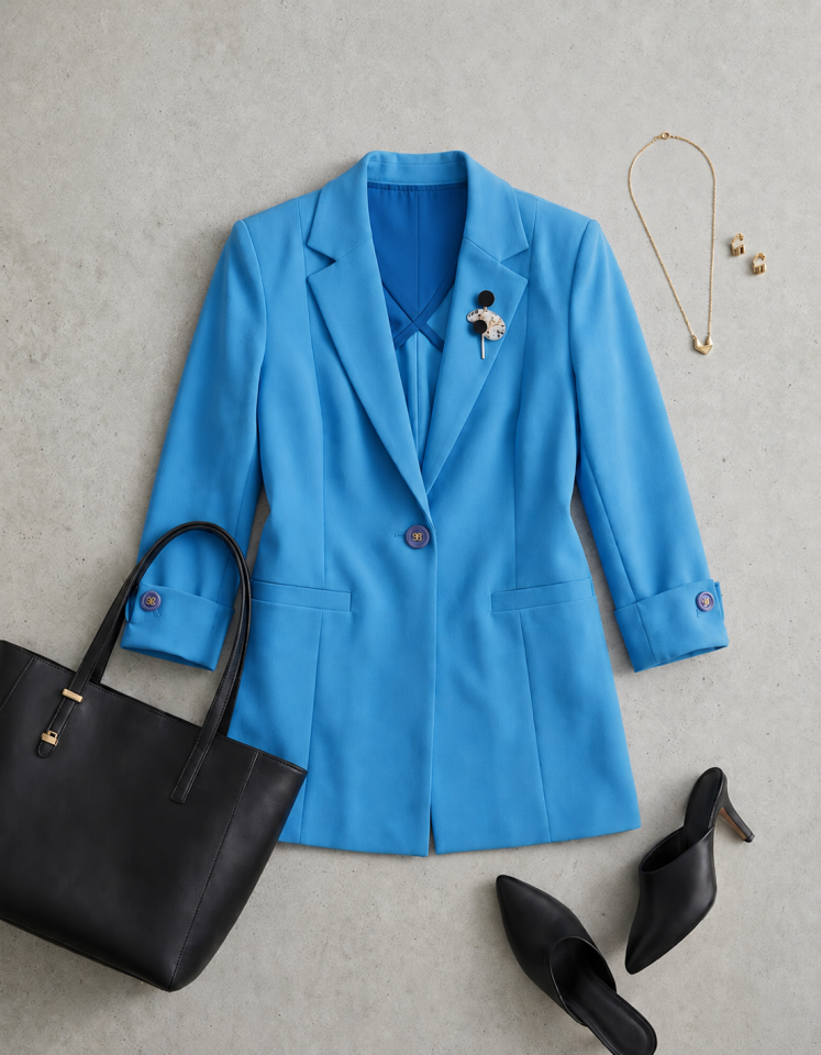 Sara Yazlık Blazer Ceket - TURKUAZ