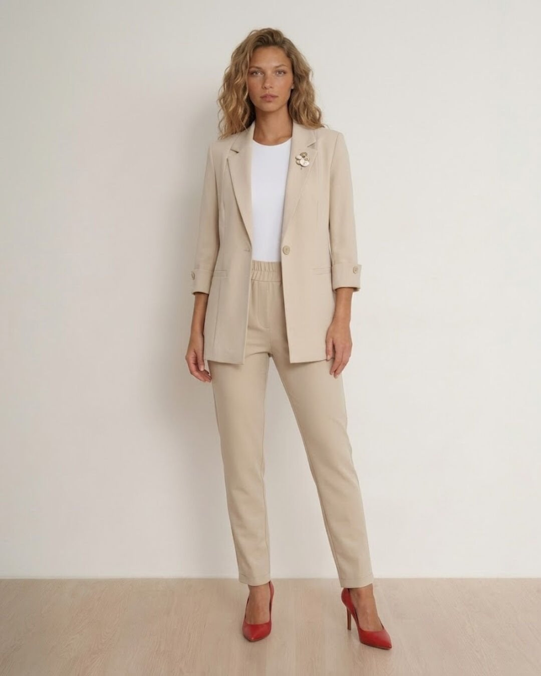 Sara Yazlık Blazer Ceket & Pantolon Takım - BEJ