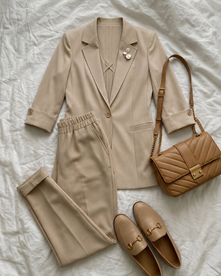 Sara Yazlık Blazer Ceket & Pantolon Takım - BEJ