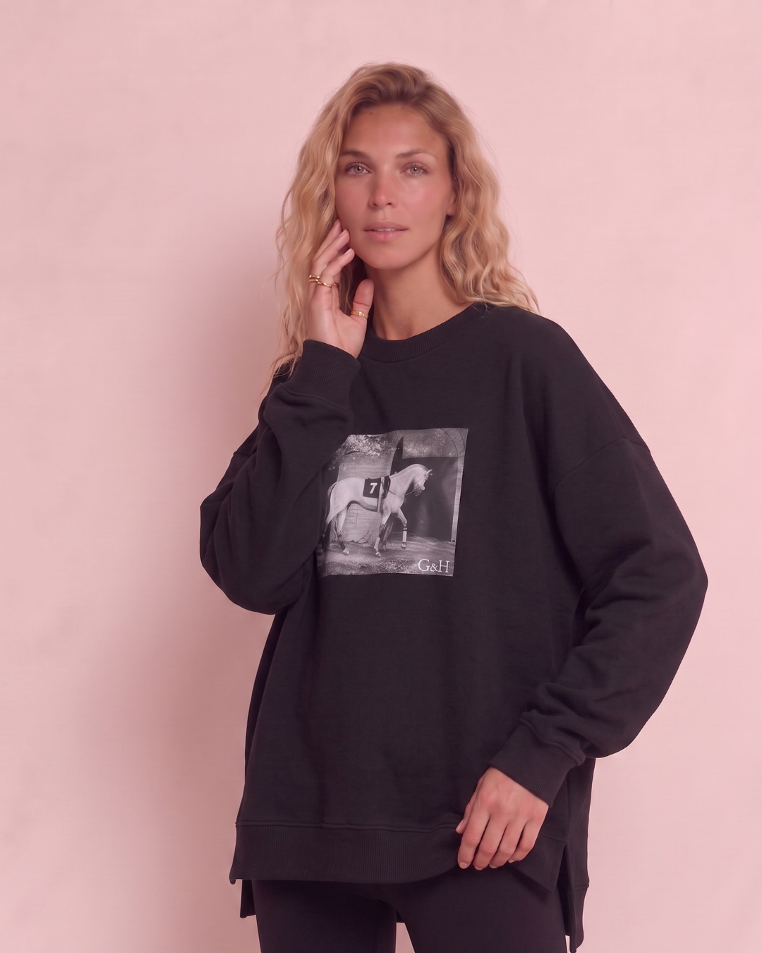 Baskılı Kadın Oversize Sweatshirt Siyah
