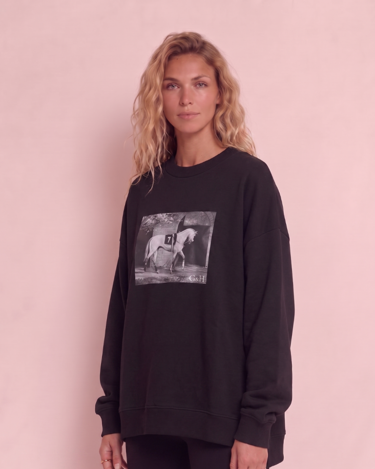 Baskılı Kadın Oversize Sweatshirt Siyah