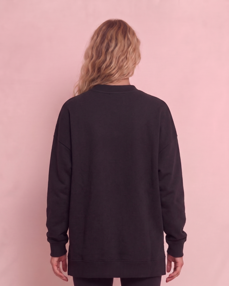Baskılı Kadın Oversize Sweatshirt Siyah