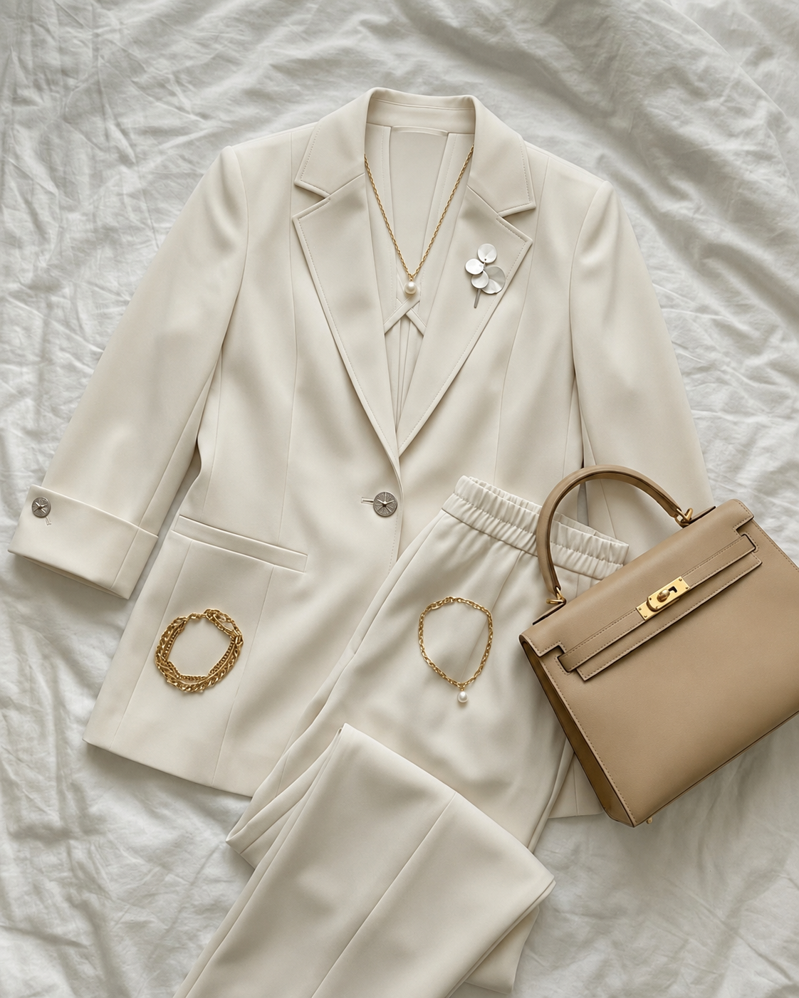 Sara Yazlık Blazer Ceket & Pantolon Takım - BEYAZ