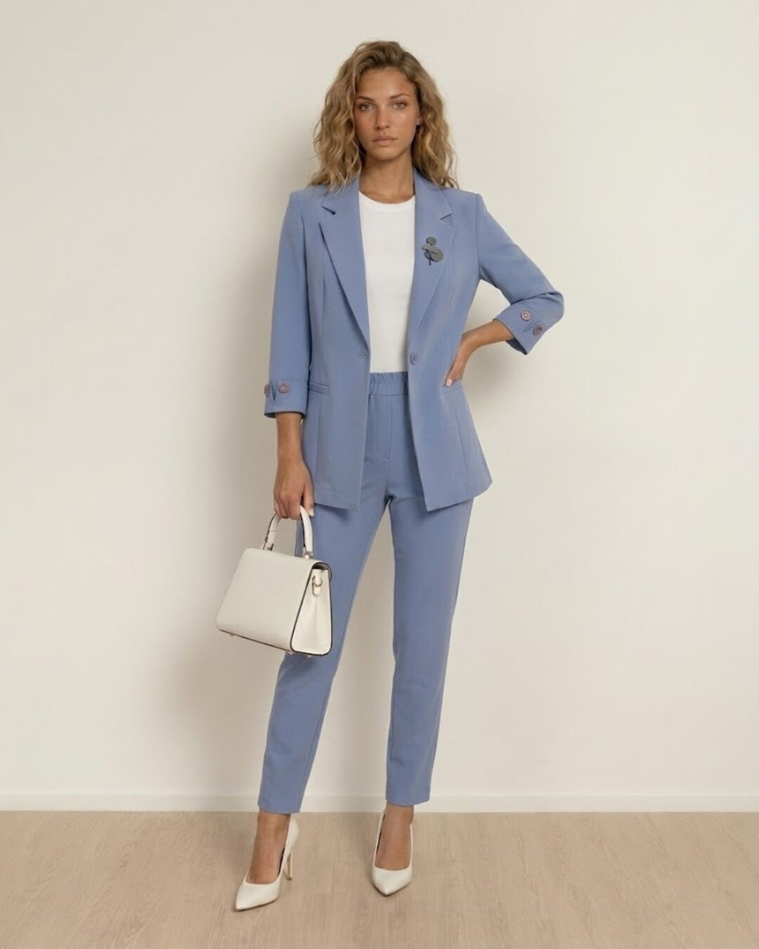 Sara Yazlık Blazer Ceket & Pantolon Takım - BUZ MAVİ