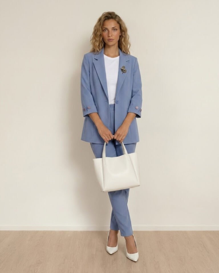 Sara Yazlık Blazer Ceket & Pantolon Takım - BUZ MAVİ