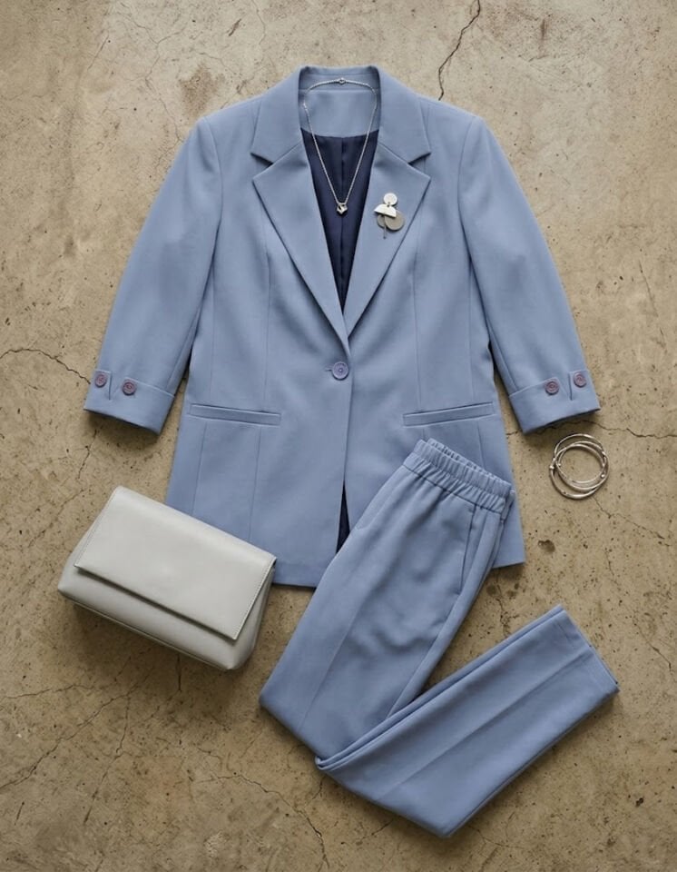 Sara Yazlık Blazer Ceket & Pantolon Takım - BUZ MAVİ