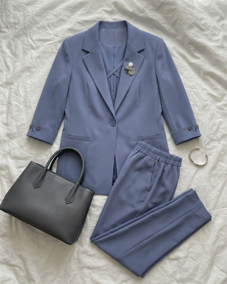 Sara Yazlık Blazer Ceket & Pantolon Takım - BUZ MAVİ