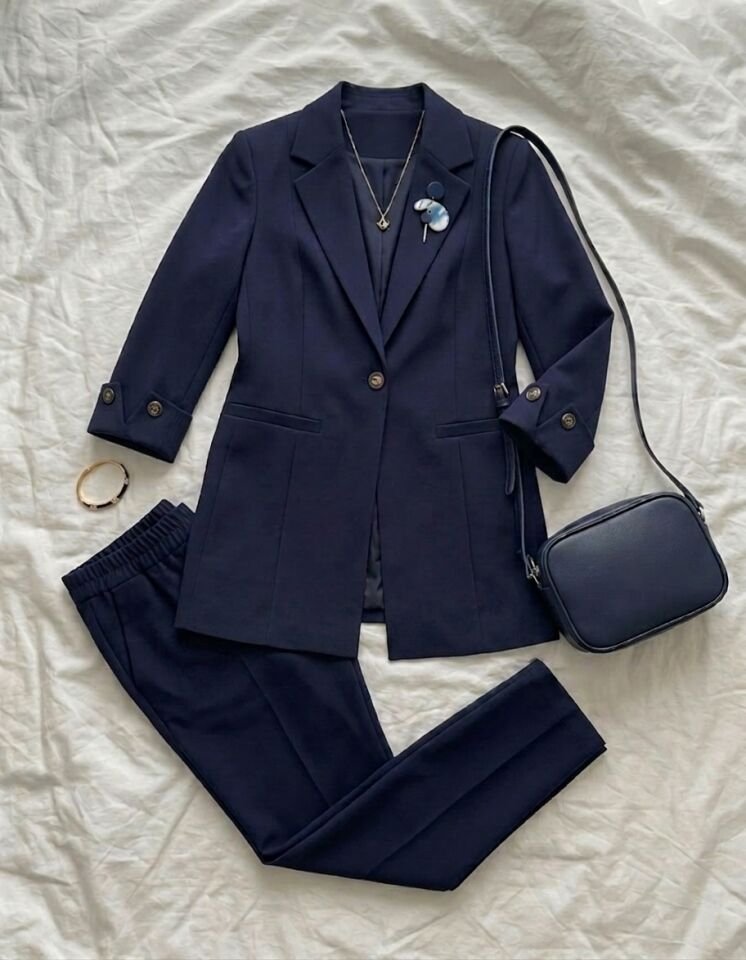 Sara Yazlık Blazer Ceket & Pantolon Takım - LACİVERT