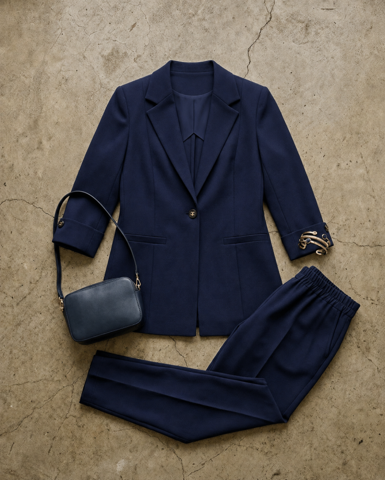 Sara Yazlık Blazer Ceket & Pantolon Takım - LACİVERT
