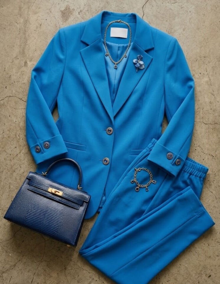 Sara Yazlık Blazer Ceket & Pantolon Takım - MAVİ