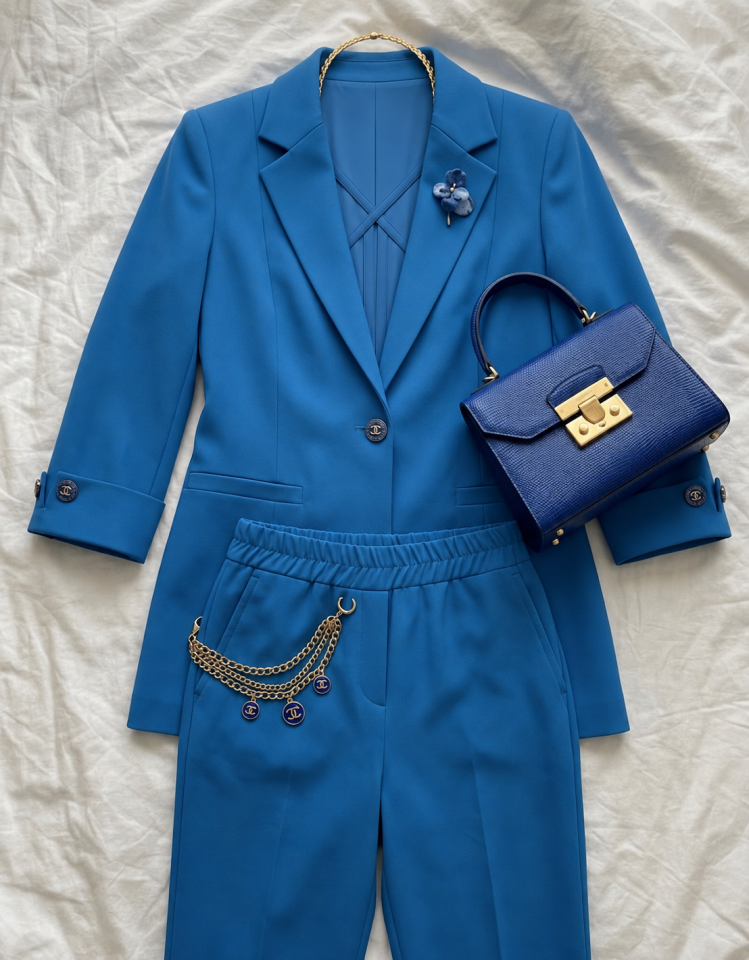 Sara Yazlık Blazer Ceket & Pantolon Takım - MAVİ