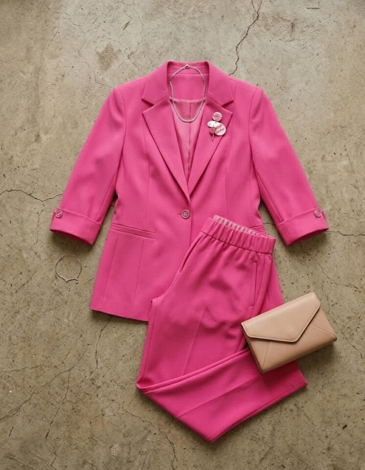 Sara Yazlık Blazer Ceket & Pantolon Takım - PEMBE