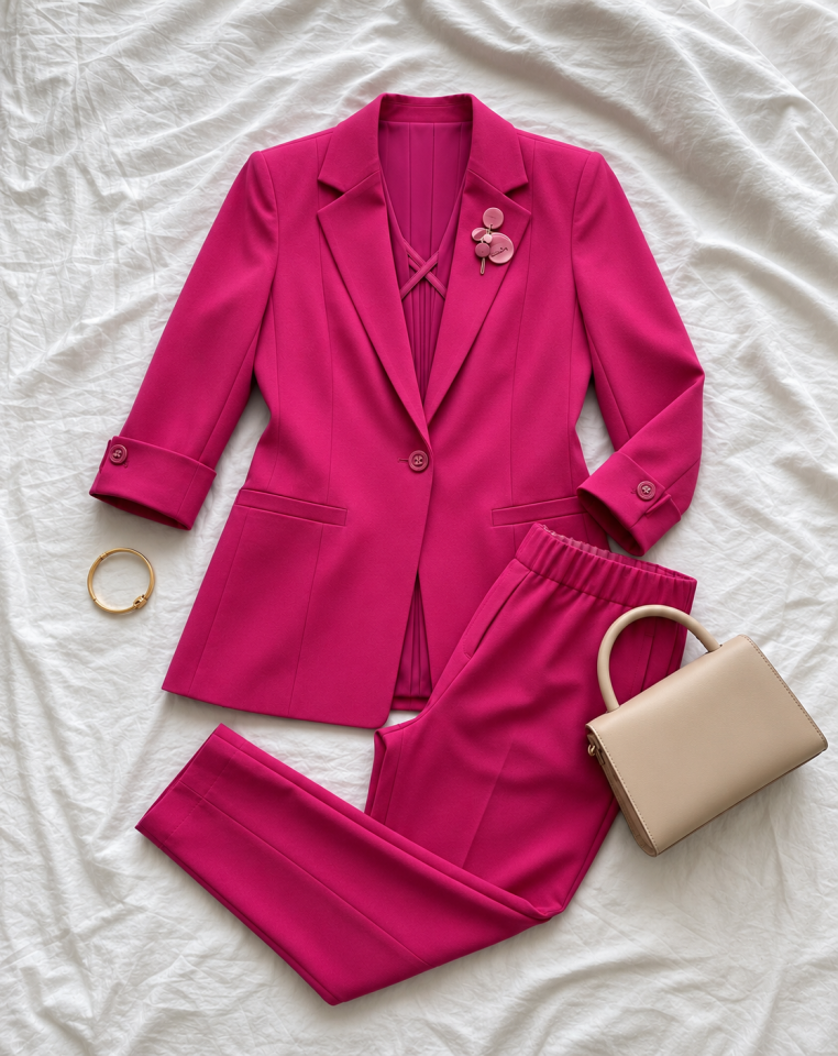 Sara Yazlık Blazer Ceket & Pantolon Takım - PEMBE