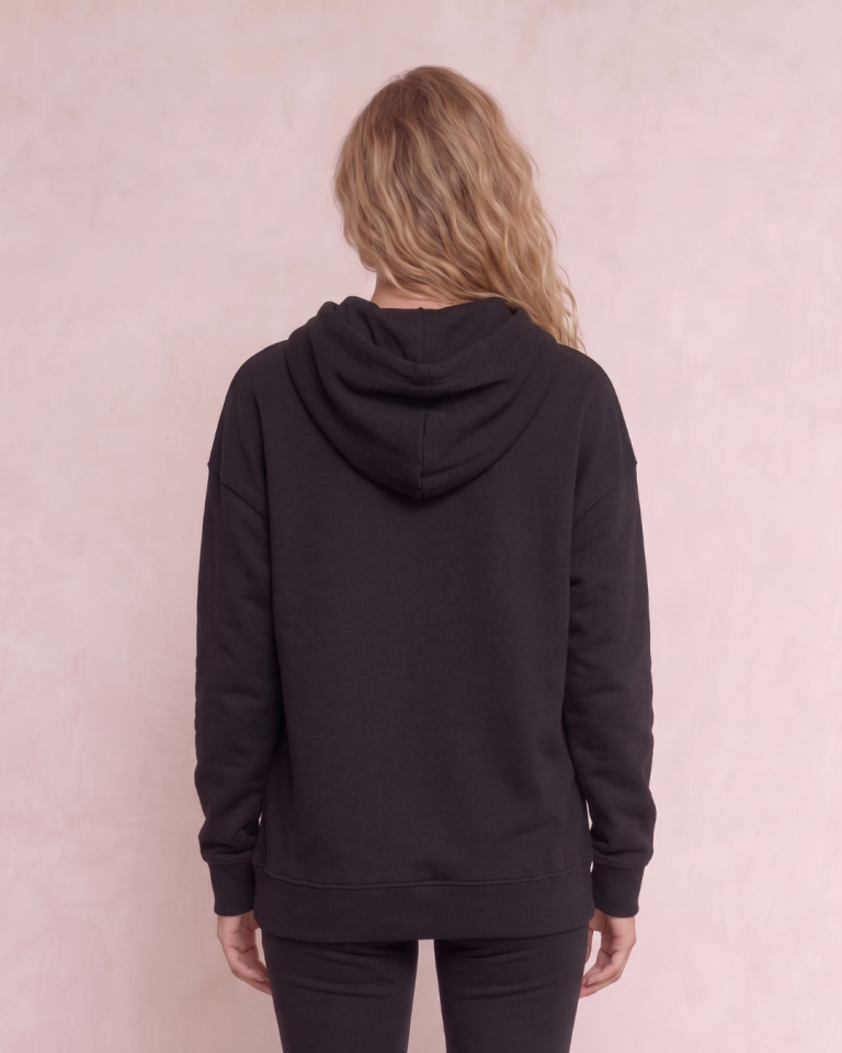 Kapşonlu Baskılı Siyah Sweatshirt