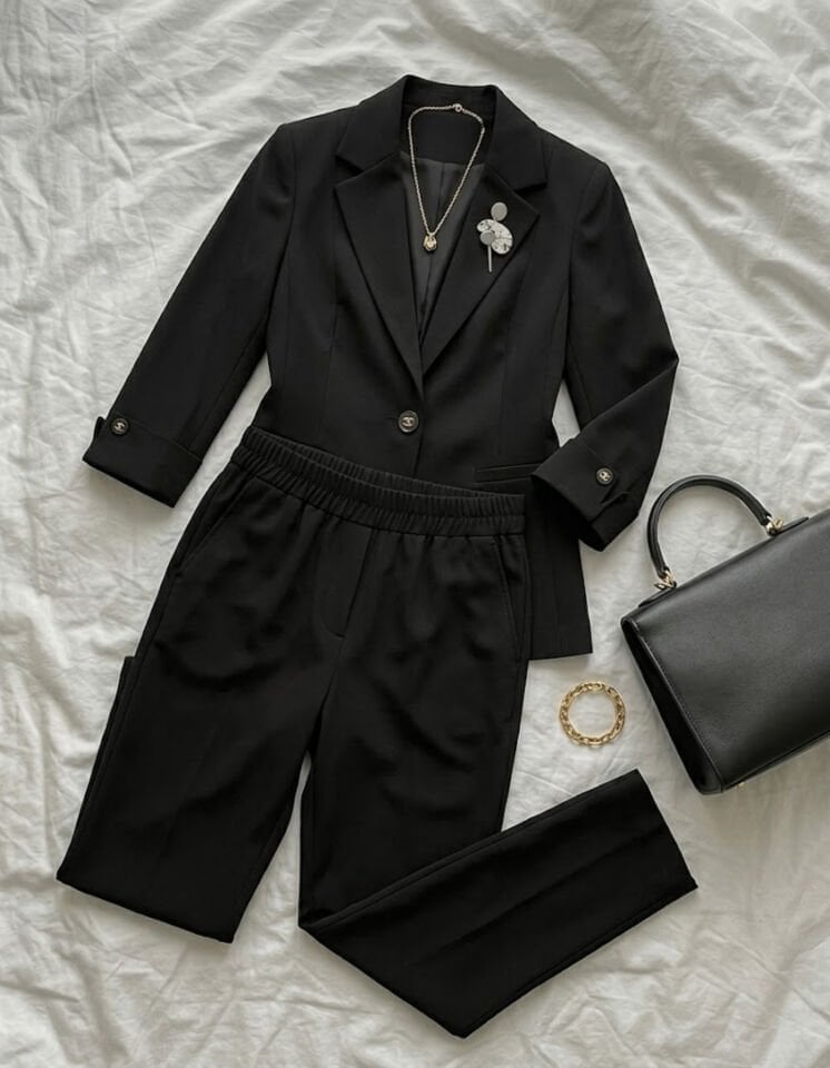 Sara Yazlık Blazer Ceket & Pantolon Takım - SİYAH
