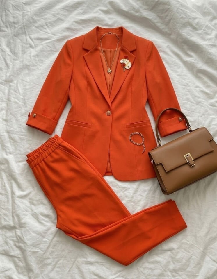 Sara Yazlık Blazer Ceket & Pantolon Takım - TURUNCU
