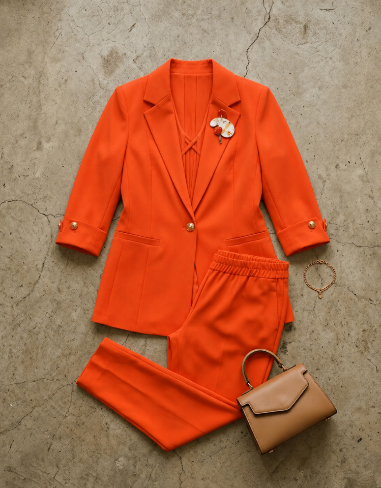 Sara Yazlık Blazer Ceket & Pantolon Takım - TURUNCU