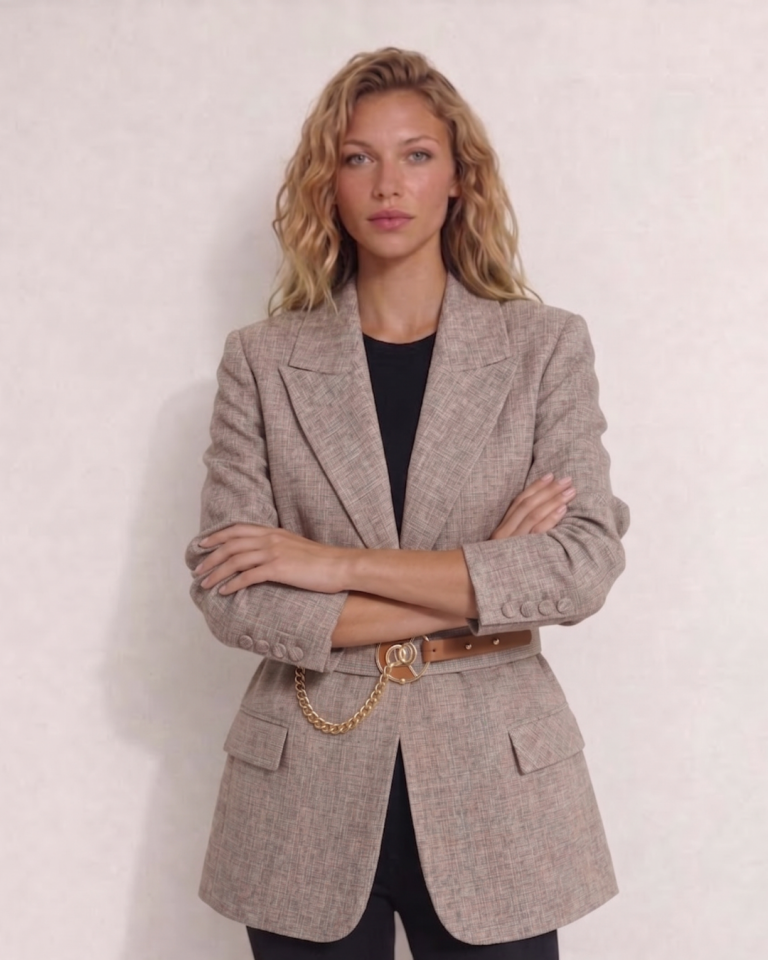 Lina Yazlık Bej Şık Blazer Ceket