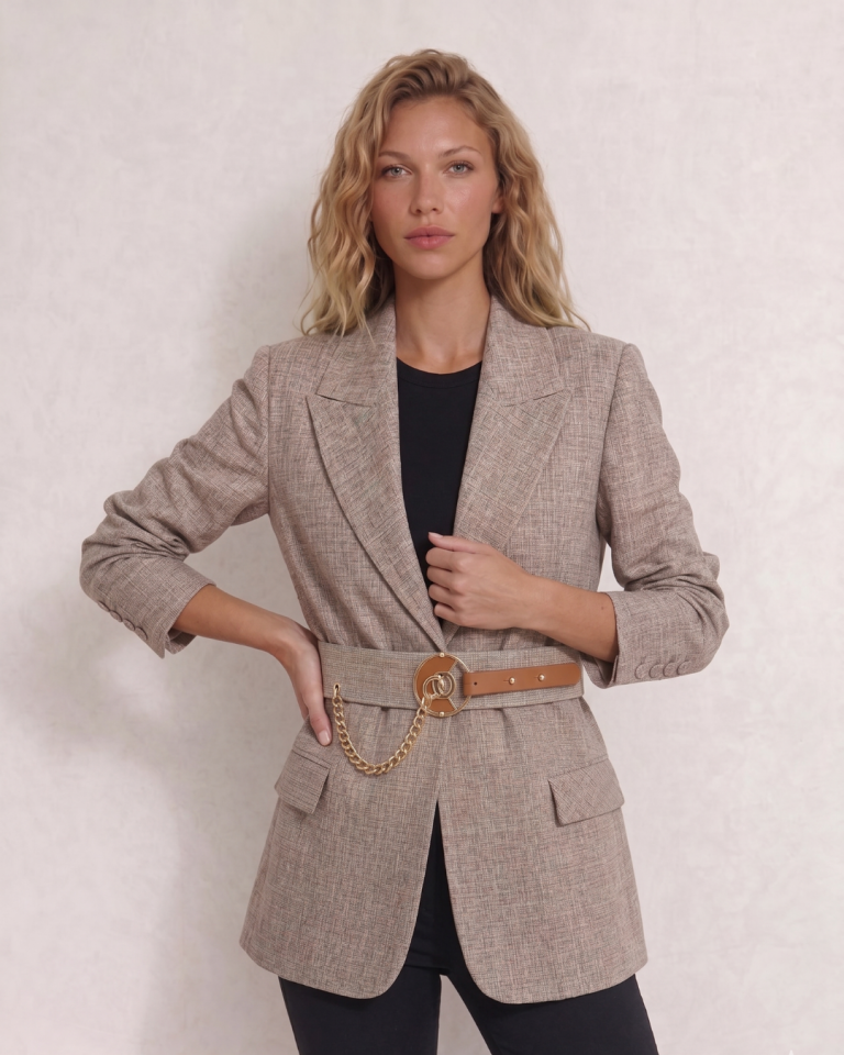 Lina Yazlık Bej Şık Blazer Ceket