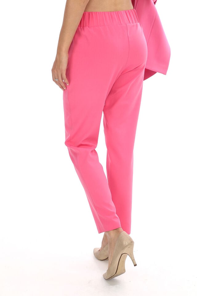 Kadın Beli Lastikli Rahat Kesim Cepsiz Kumaş Pantolon - PEMBE