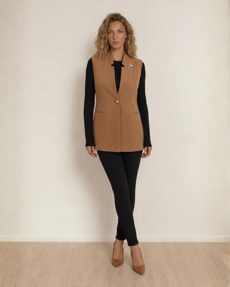 Nora Canvas Yelek - CAMEL