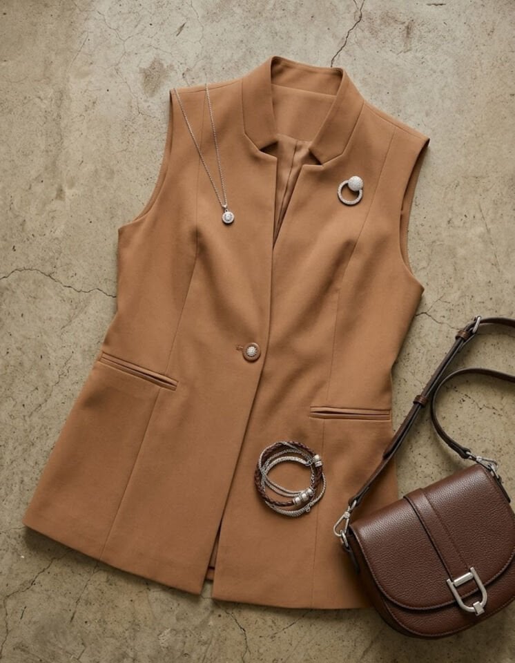 Nora Canvas Yelek - CAMEL