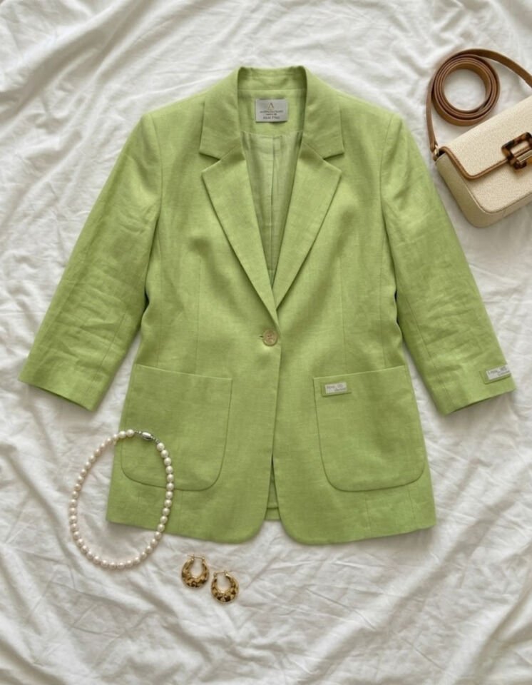 Alice Blazer Keten Ceket - YEŞİL