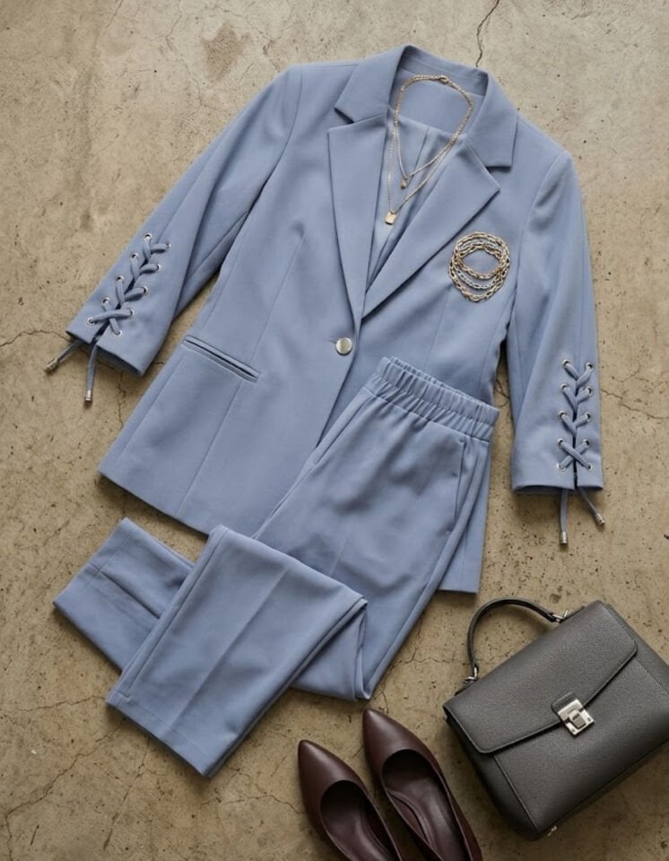 Mia Yazlık Blazer Ceket & Pantolon Takım - BUZ MAVİ