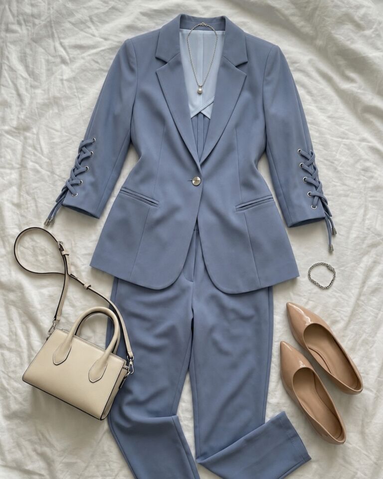 Mia Yazlık Blazer Ceket & Pantolon Takım - BUZ MAVİ