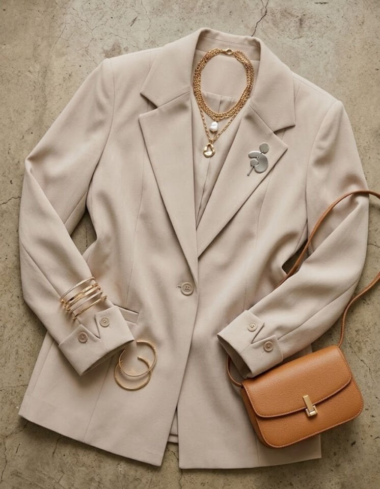 Elena Yarım Kol Blazer Ceket - Bej