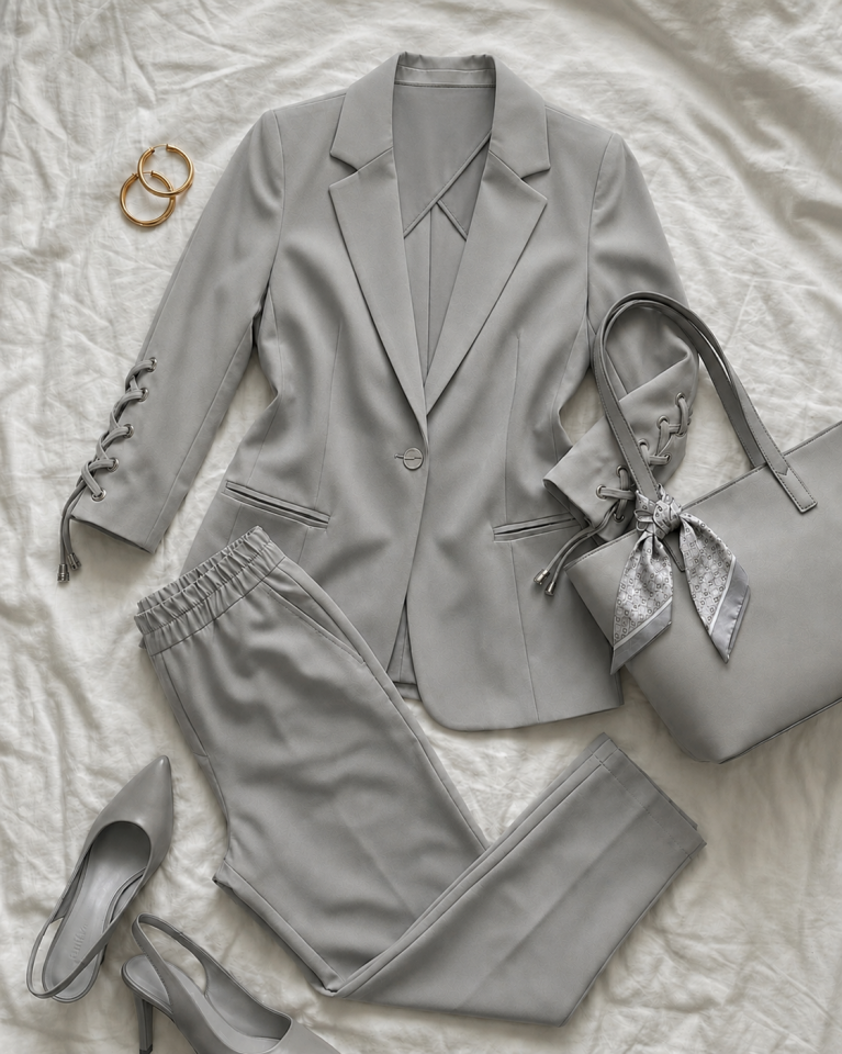 Mia Yazlık Blazer Ceket & Pantolon Takım - GRİ