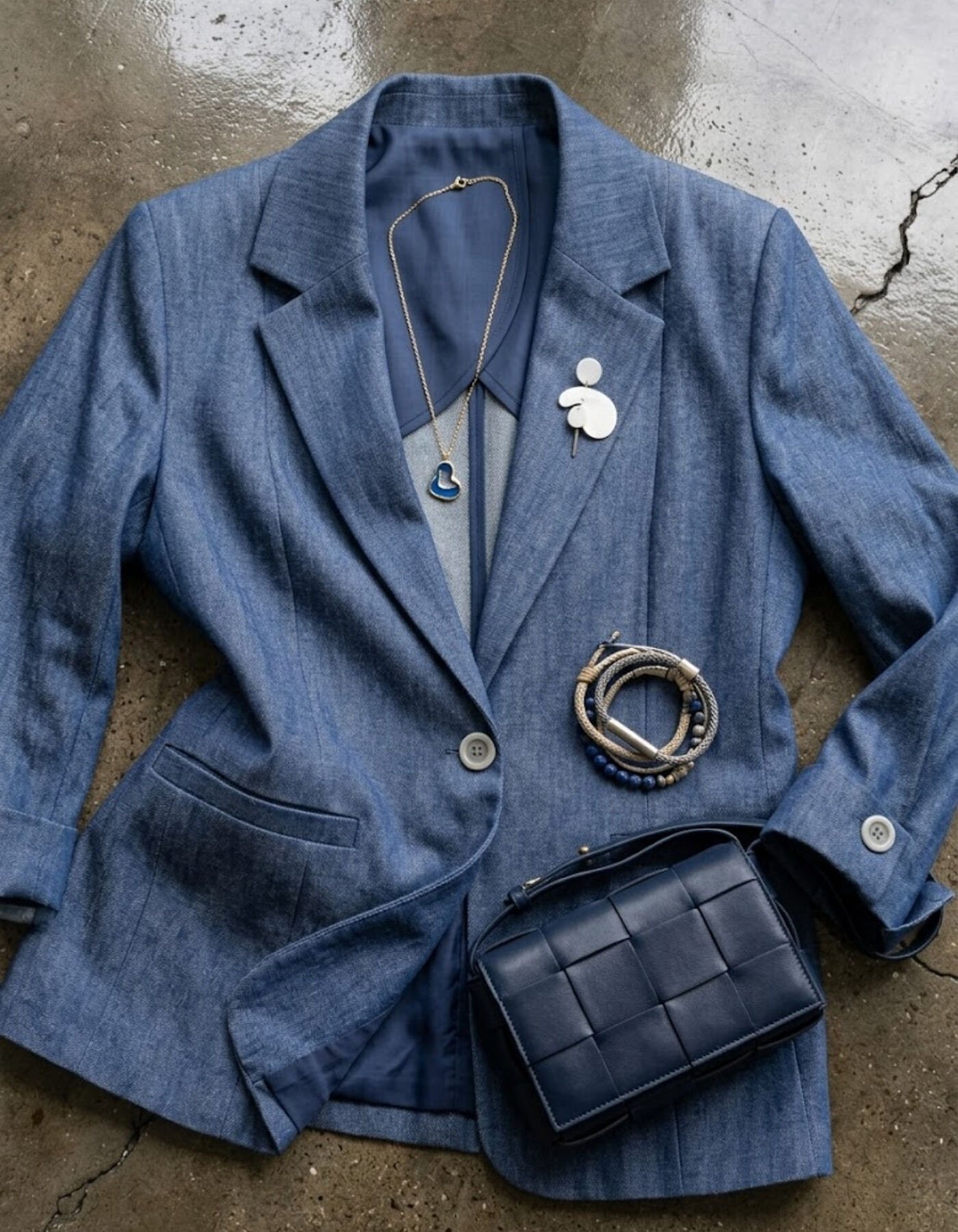 Elena Yarım Kol Blazer Ceket - Mavi