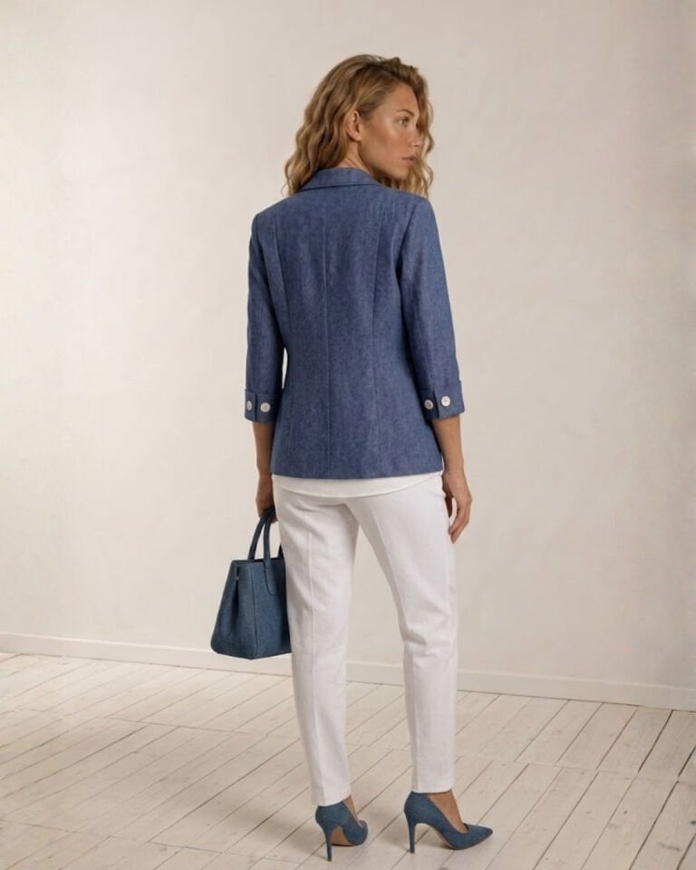 Elena Yarım Kol Blazer Ceket - Mavi