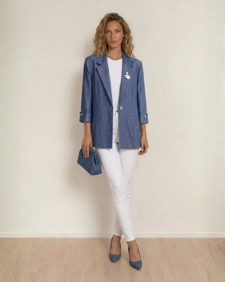 Elena Yarım Kol Blazer Ceket - Mavi