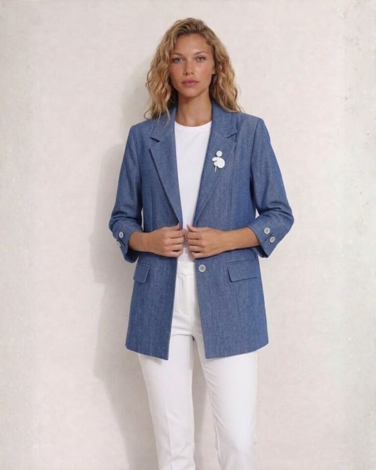 Elena Yarım Kol Blazer Ceket - Mavi