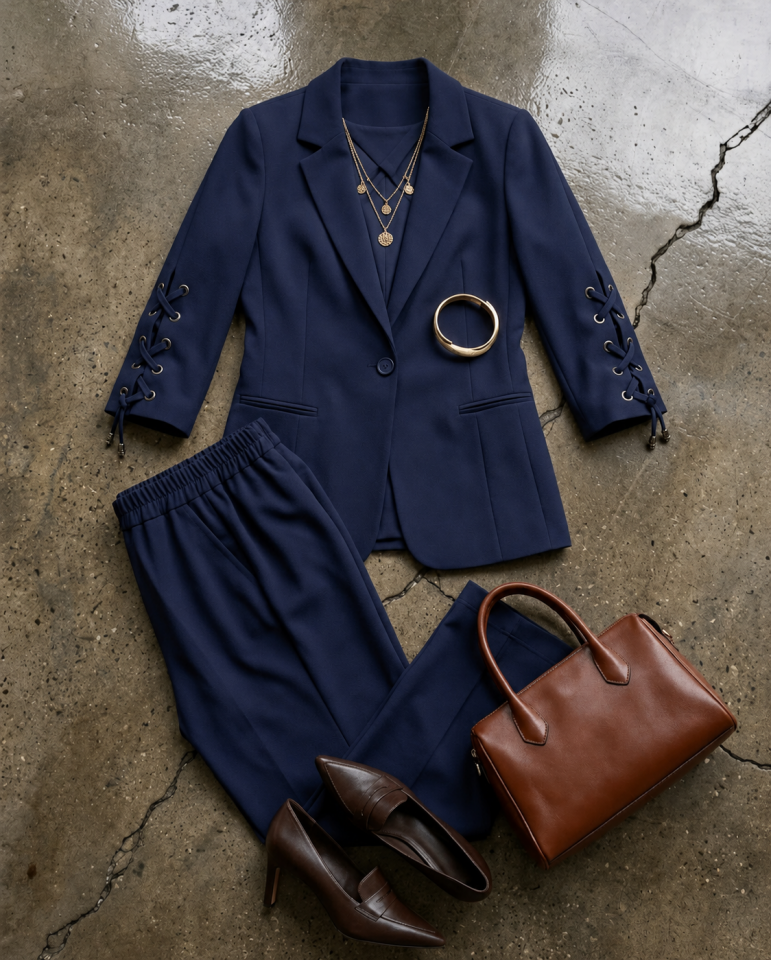 Mia Yazlık Blazer Ceket & Pantolon Takım - LACİVERT
