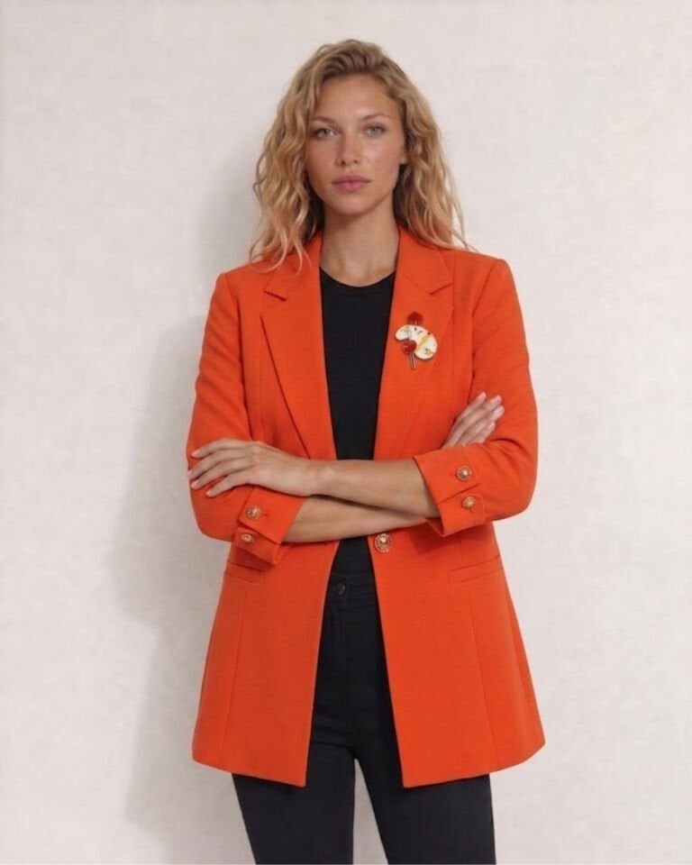 Elena Yarım Kol Blazer Ceket - Turuncu