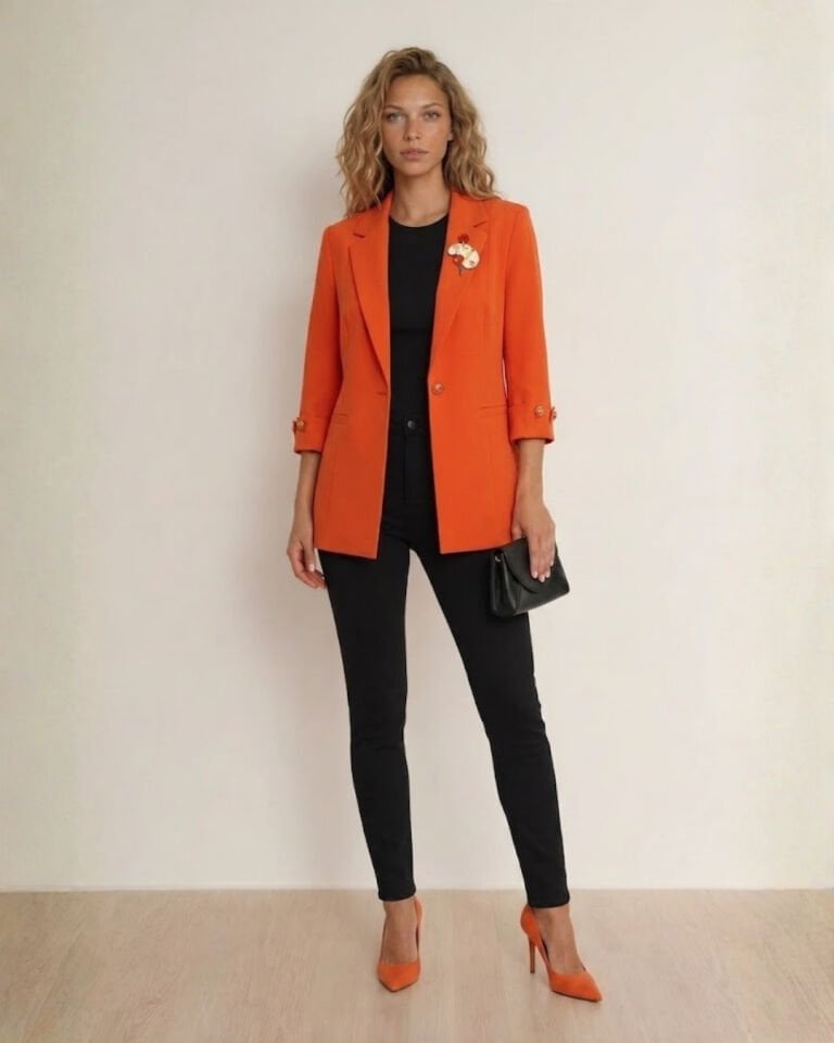 Elena Yarım Kol Blazer Ceket - Turuncu
