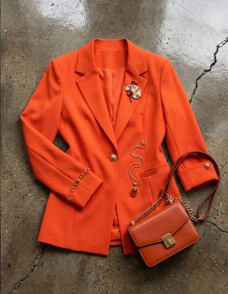 Elena Yarım Kol Blazer Ceket - Turuncu