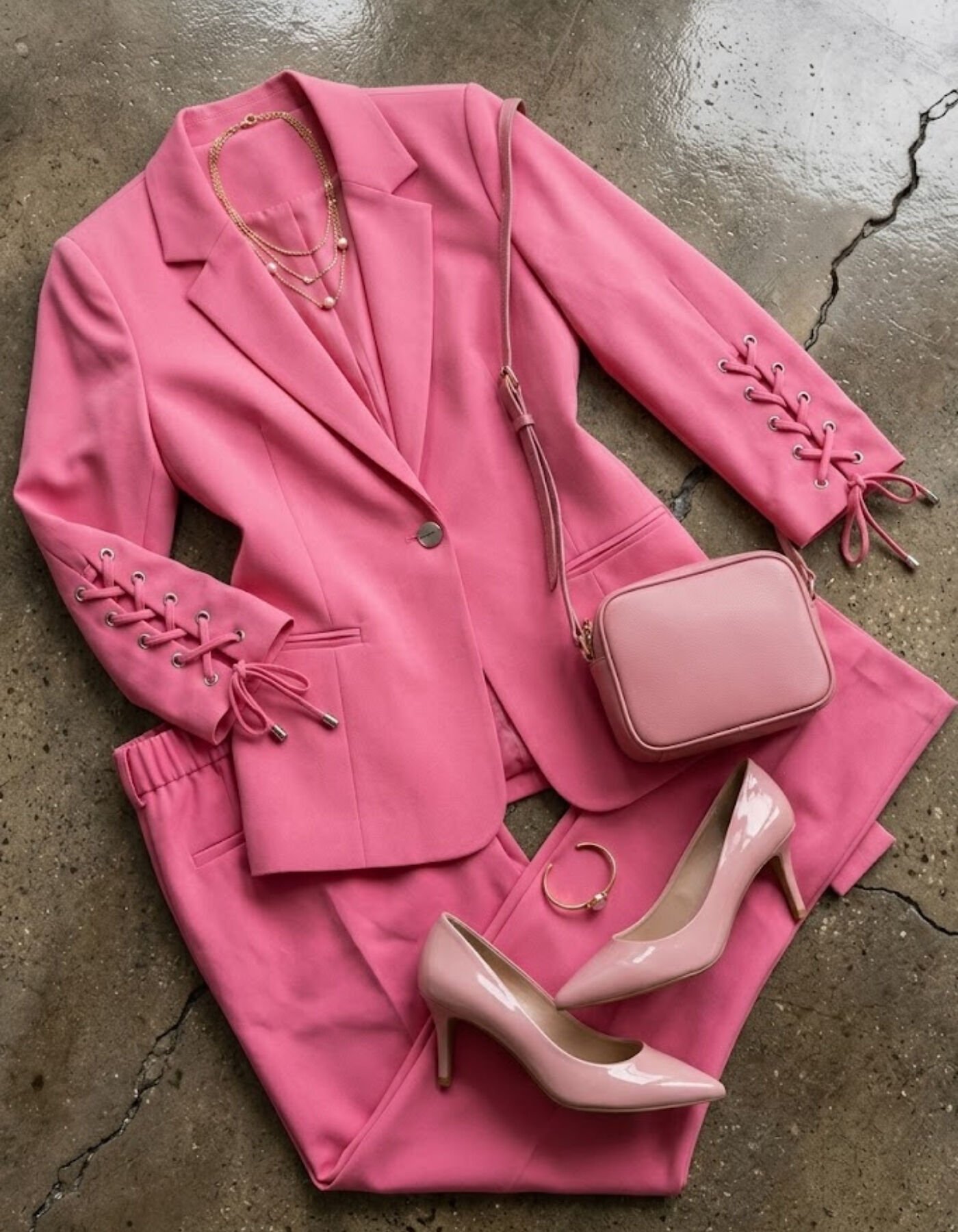 Mia Yazlık Blazer Ceket & Pantolon Takım - PEMBE