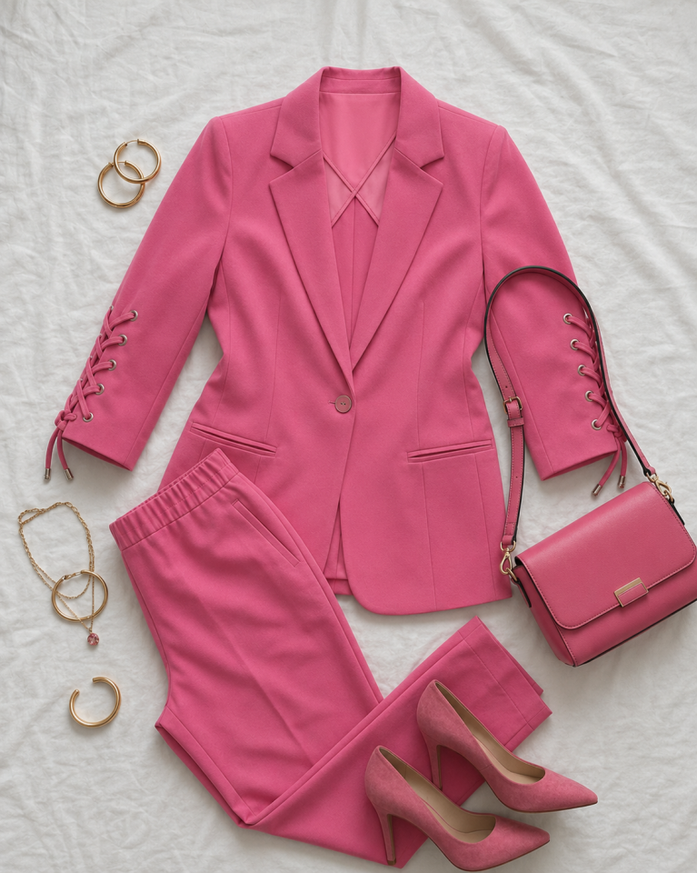 Mia Yazlık Blazer Ceket & Pantolon Takım - PEMBE